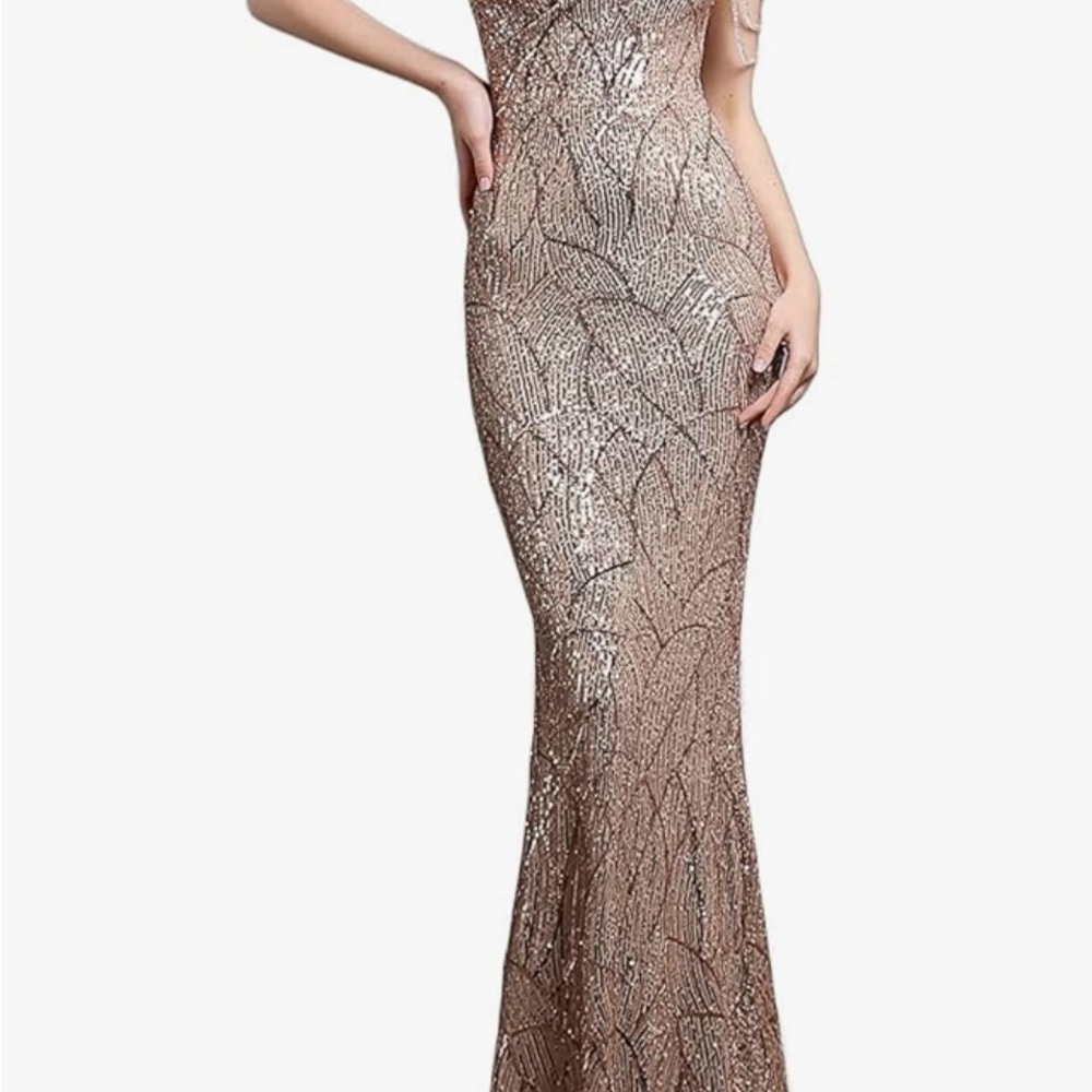Elegant One Shoulder Sequin Dress - Gold